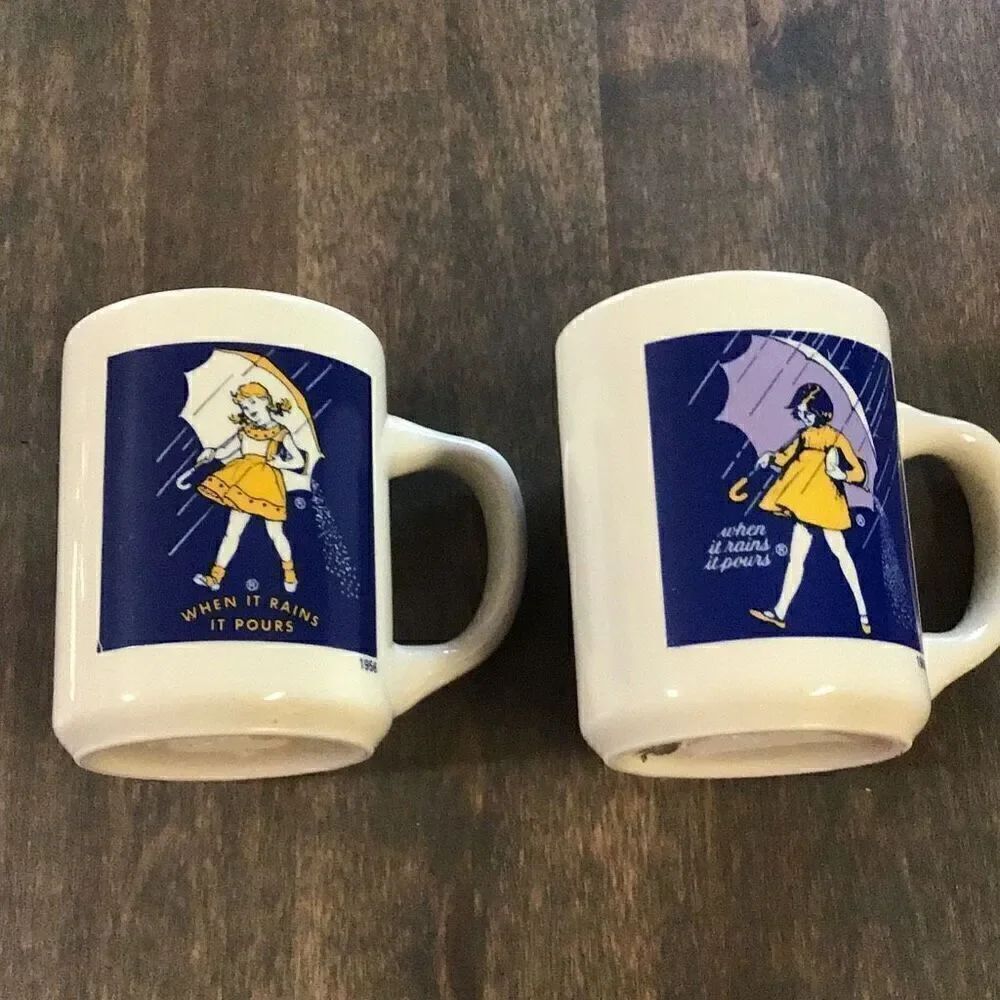 Vintage 1956 & 68 Morton Salt “when it rains it pours” coffee mugs